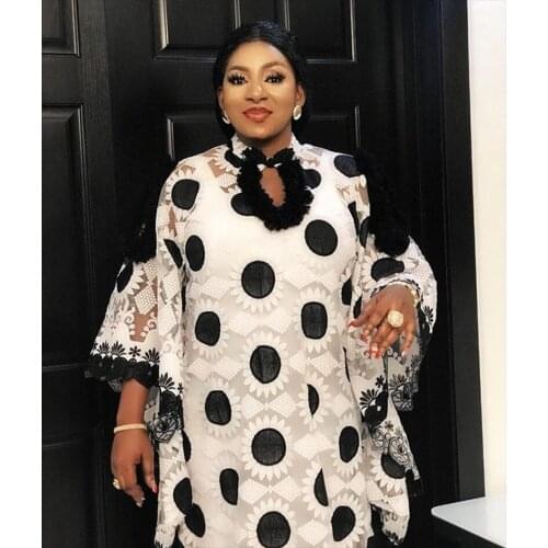 Lace African Dresses for Women Boubou Robe Femme African Dress Dashiki Embroidered Flower Kaftan Dress Africa Plus Size Clothing