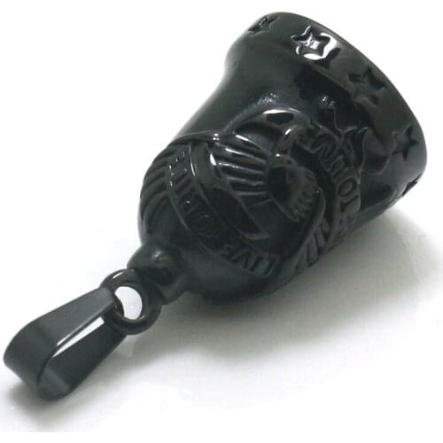 Unisex 316L Stainless Steel Cool Ride To Live, Live To Ride Stars Eagle Biker Black Bell Pendant