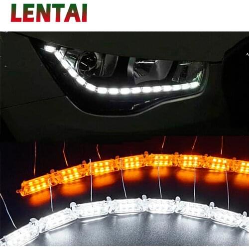 LENTAI For Hyundai solaris i30 tucson 2017 Lexus Lifan Saab 1Set Cool Car LED Strip Lamp DRL lights 12V White+Yellow turn signal