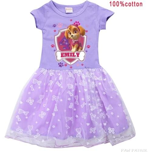 Paw Patrol Girls Summer Cotton Short-Sleeved Dress Cartoon Printing Childrens Clothing
