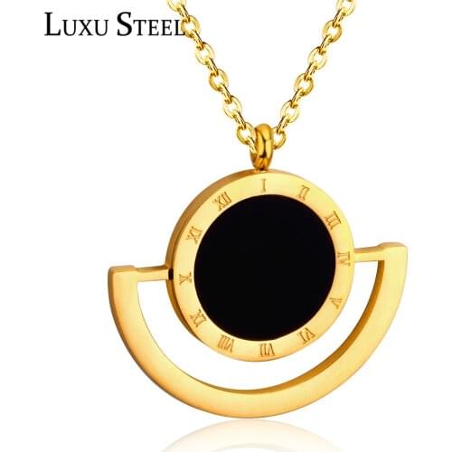 LUXUSTEEL colar Friend Jewelry 2020 Black Round Resin Roman Numeral Pendants Necklaces Gold Color Chains Necklace Christmas