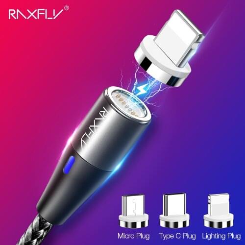 RAXFLY 3A Magnetic Charger Cable For iPhone Xiaomi Mi A2 Fast Charging Micro USB Type C Lighting Cable Magnet Cable 1m Cabo Wire