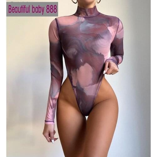 Meqeiss 2021 Sexy Fashion Winter New Round Neck Pullover High-fork Printing Long-sleeved Slim Keep Warm Bottoming Bodysuit Women