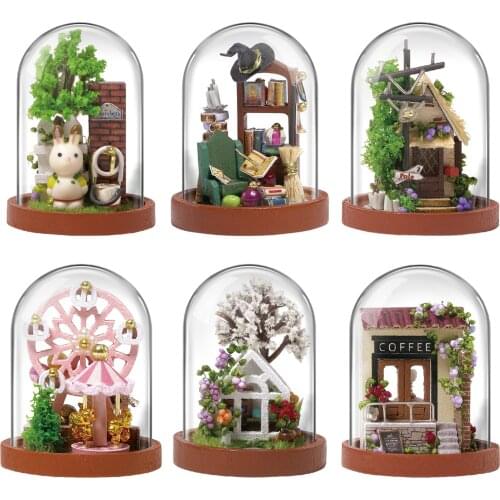 Mini Wooden Miniature Dollohuse DIY Kits Handmade Unfinished Dolls House Furniture with Dust Cover Birthday Valentines Day Gift