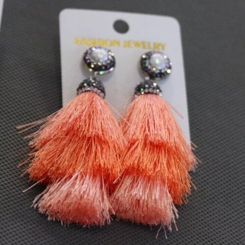 Cingesto 2017 Fashion Pink Three Tiered Tassel Rope Fan Festival Tassel Earrings, BOHO Drop Earrings Gypsy Wholesale Jewelry