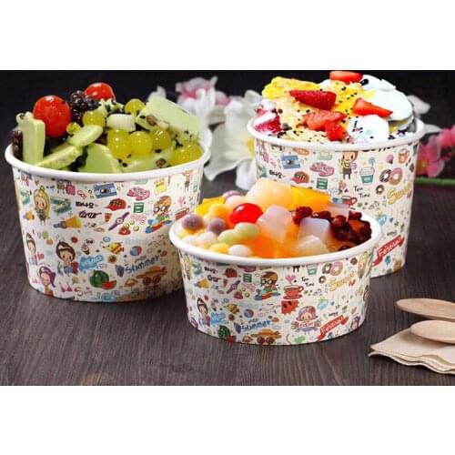 Cartoon Ice-cream Bowls Disposable Yoghourt Snack Takeout Packing Bowl Environment Fast Food Tray Packing Tools One-off Supplier