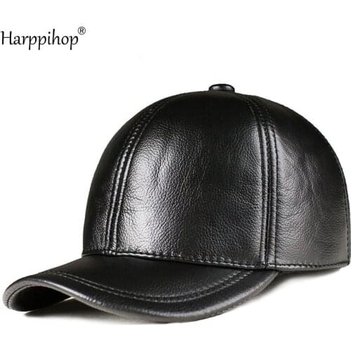 Spring free shipping genuine leather baseball cap in men brand new warm real cow leather caps hats