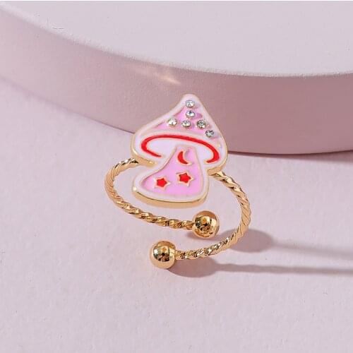 New Ins Vintage Colorful Yin Yang Heart Ring Simple Metal Drop Oil Mushroom Adjustable Ring For Women Girls Fashion Jewelry Gift