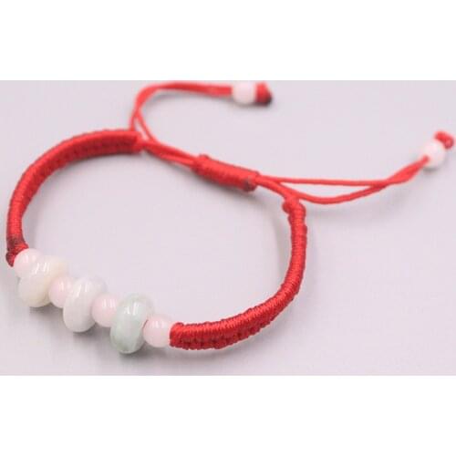 New Craft Natural Jadeite White Circle Bead 10mmW with Red Cord Knitted Bracelet 6.3inch Women Best Gift