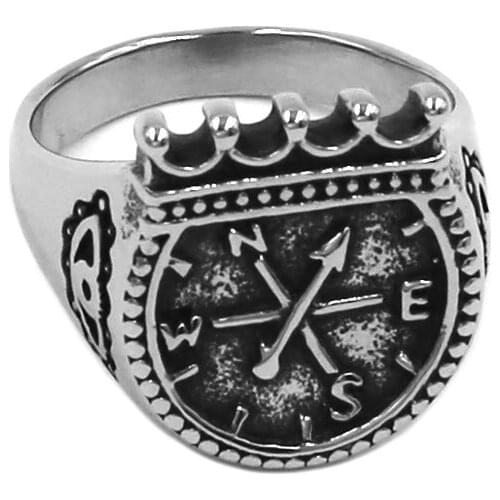Wholesale Compass Sailing Ring Stainless Steel Jewelry Fashion Crown Compass Eyes Nails Biker Ring Men Women Ring SWR0925