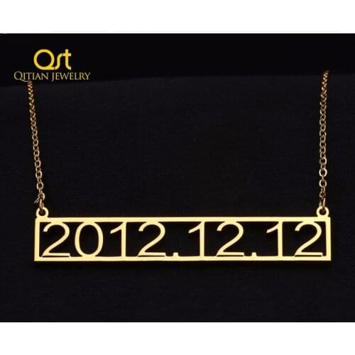 Custom Numeral Date Stainless Steel Name Necklaces Hollow Bar Necklace Handmade Jewelry for Birthday Memorial Day Gift For Women