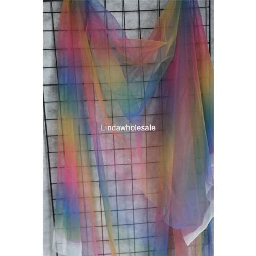 Rainbow gradient color Net yarn lace fabric,Wedding dress fabric clothing material