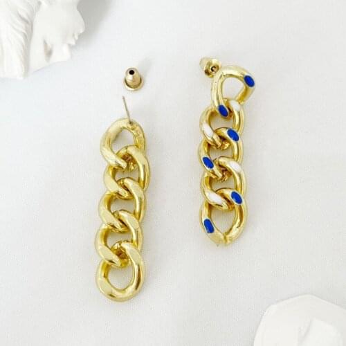 U-Magical Exaggerated Contrasted Enamel Chunky Chain Dangle Earrings for Women Gold Long Tassel Metal Hollow Earrings Jewelry