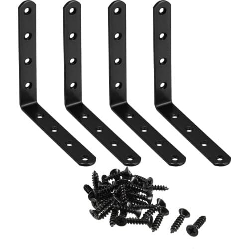 Uxcell Corner Brace Angle Bracket Fastener L Shape 125mmx125mmx20mm Black Round End with Screws, 4pcs