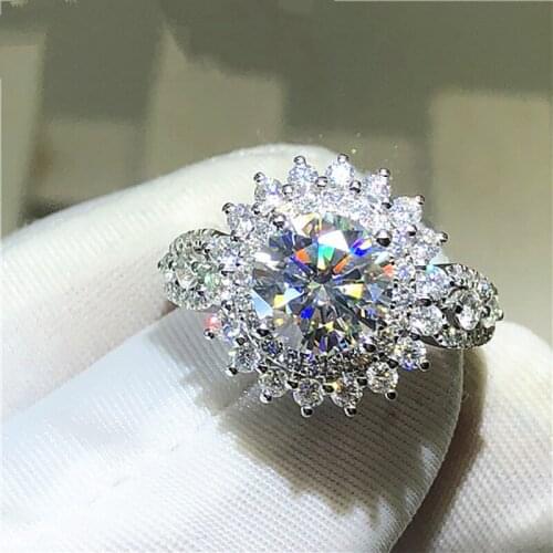 YSDLJG Beautiful Sunflower Ring For Women Dazzling Crystal Zircon Wedding Rings Fashion Engagement Ring Jewelry Size 6-10