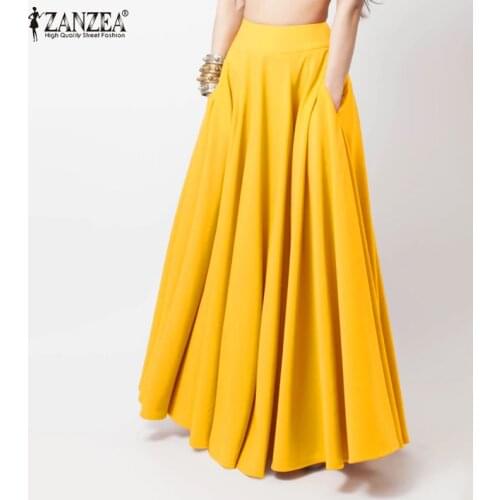 ZANZEA Spring High Waist Solid Skirts Women Maxi Long Skirts Casual Elegant A-line Party Beach Faldas Saia Female Loose Jupe