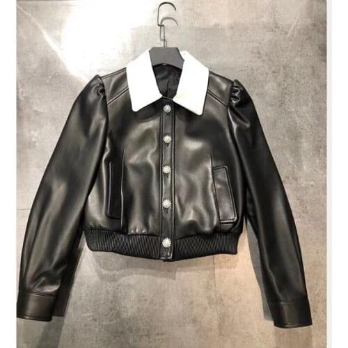 Natural Leather Women Lambskin Leather Jacket Long Sleeves 100% Sheepskin Leather Coat H33