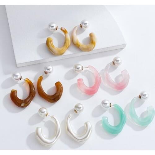 AENSOA Transparent Colorful C Type Pearl Acrylic Hoop Earrings For Women 2021 Simple Resin Geometric Earring Travel Jewelry Gift