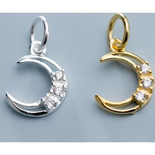 Elegant Hollow Craftwork Zircon Moon Pendants 925 Sterling Silver Hand Made Charm Jewelry Accessories DIY Women Bracelets Making