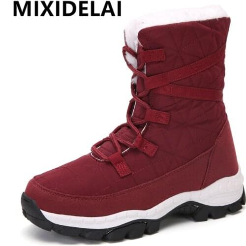 Winter Women Boots Platform Shoes Keep Warm Mid-Calf Snow Boots Ladies Lace-up Comfortable Quality Waterproof Chaussures Femme