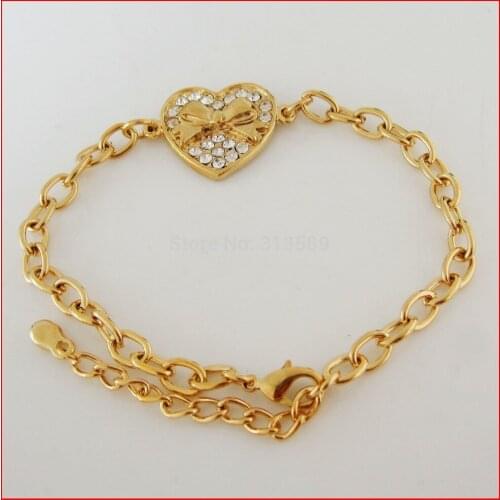 Woman GIRL 7.7"+1.8" EXTENSIVE CHAIN YELLOW GOLD OVERLAY Butterfly Knot HEART CHARM CZ BRACELET/GREAT GIFT