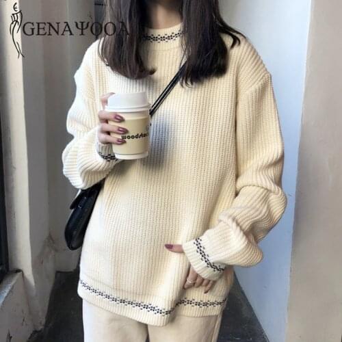 Genayooa Casual Pullover Sweater Knitted Women Winter 2020 Loose Long Sleeve Patchwork Sweater Female Soft Korean Style Jumpers