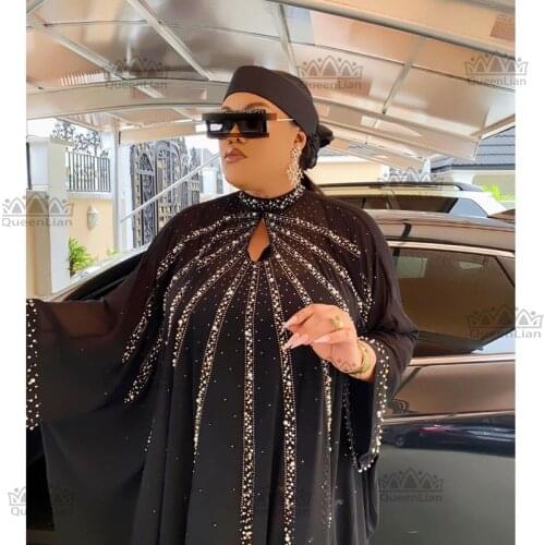 Oversize Stand-up Collar Design Long Stick Diamond Short Sleeve Dashiki Dress For Lady（GLZuan#))