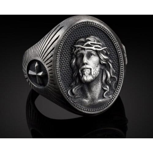 FDLK Fashion Vintage Black Jesus Cross Ring Men Punk Christian Rings for Women Steampunk Hip Hop Jewelry Gifts