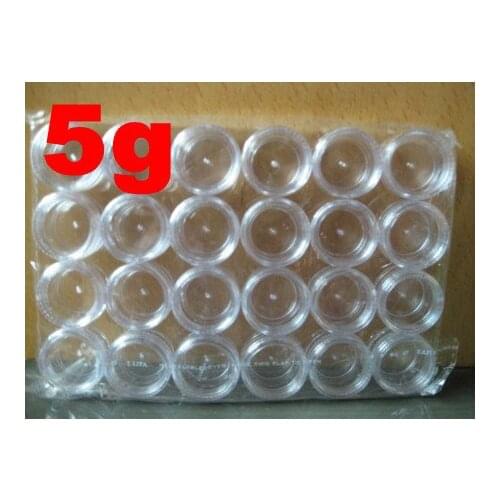 144pcs/lot 5g, clear jar,plastic Packaging,sample cream pot ,nail art glitter powder case box