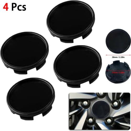 4PCS Black ABS Car Wheel Center Hub Cap Decorative Cover Kit 58mm 53mm