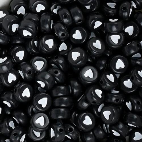 7mm Heart Beads,Black Heart Beads, Spacer Beads Acrylic Symbol Beads for bracelets 100pcs
