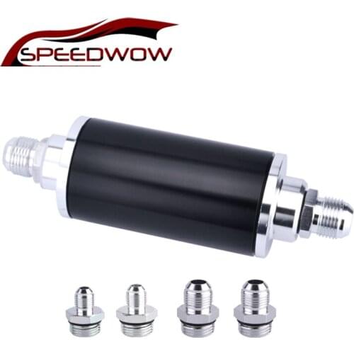 SPEEDWOW 100 Micron Aluminum Fuel Filter Inline with 2pcs AN6 AN8 AN10 adaptor fittings black&blue