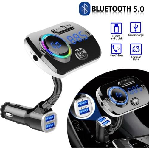 Car FM Transmitter Bluetooth-compatible 5.0 Fm Modulator USB Car Charger Kit Calling Music Player Night Vision LED Light