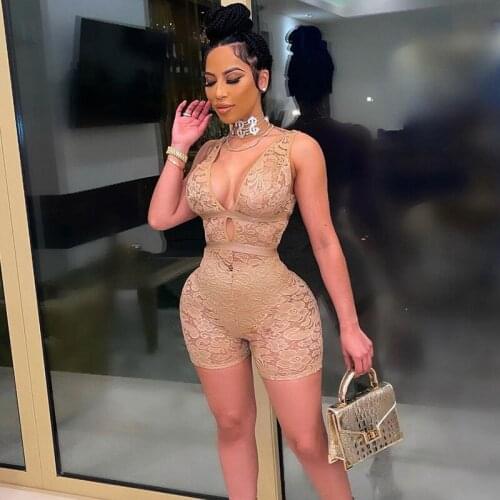 BKLD Rompers Playsuits Women Clothing Summer New Style Solid Color Open Back Sleeveless Sexy Hollow Out Lace Shorts Jumpsuit