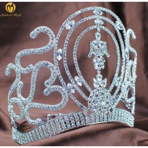 Miss Beauty Pageant Large Hair Crowns Tiaras Clear Crystal Rhinestones Full Diadem Bridal Wedding Prom Costumes Hair Jewelry