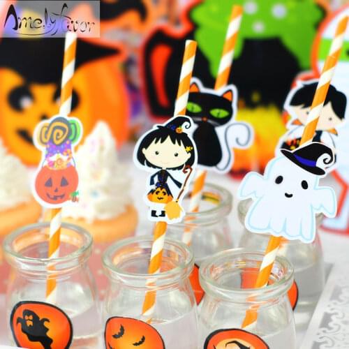 Halloween Paper Straws Birthday Party Decorations Kids Decoration Paper Drinking Straws Party Festive Supplies Pumpkin Ghost