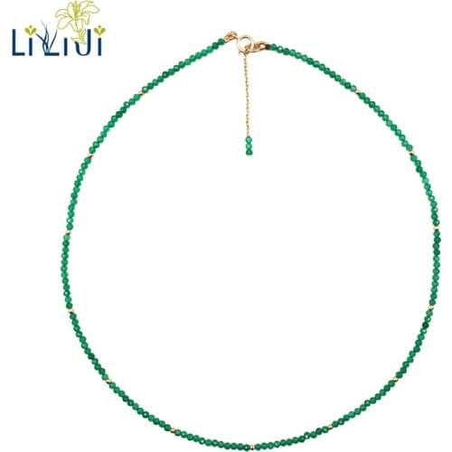 LiiJi Unique Real Green Onyx 2mm Faceted Tiny Beads 925 sterling silver Yellow Gold Color Choker Shining Necklace