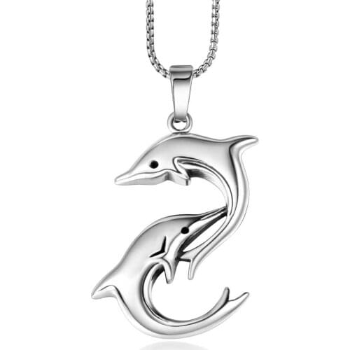 FATE LOVE Stainless Steel Male Men Dolphin Necklaces Pendants 55cm Chain Fashion jewelry New of 2020