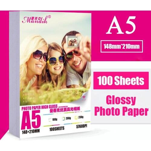 100 Sheets 200gsm Super White Photo Paper A5 Size Single Glossy Inkjet Premium Printer Paper