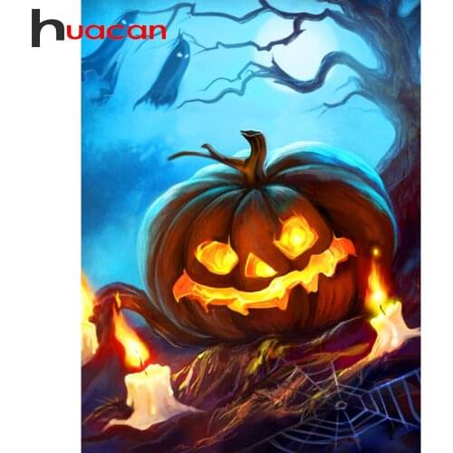 Huacan Full Diamond Embroidery Mosaic Pumpkin Diamond Painting Cross Stitch Handmade Halloween Home Decor