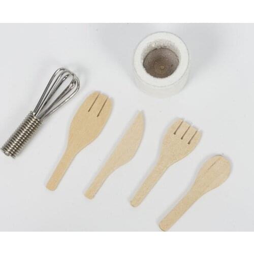 Simulation Metal Whisk Wood Knife And Fork Model Toy House Dollhouse Children Set Toy 1:12 Kitchen Mini Kitchen Accessories V3M1