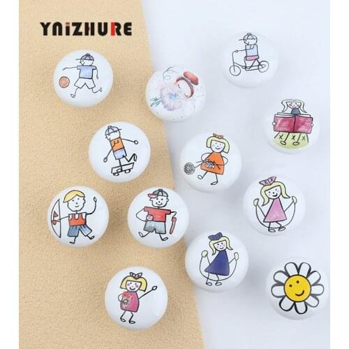 Ceramic NordicHand Painted Drawer Knobs Child Cartoon Cabinet Cupboard Handles Novelty Creative Fashion Furniture Handles