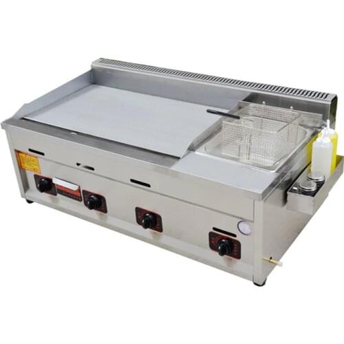 Commercial Gas Type Grill + Fryer Grilled Squid Making Machine Hand Cake Machine Deep Teppanyaki Gas Frying Machine