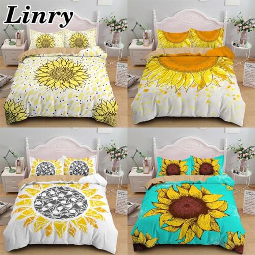 Sunflower Pattern Duvet Cover with Pillowcase 3D Plant Printed Bedding Set 2/3 Pcs Queen/King Size Quilt Cover Home Textiles