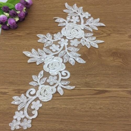 Black/White bridal beaded lace Applique for wedding dress/shoes floral lace motif lace trims 5 pcs/Lot