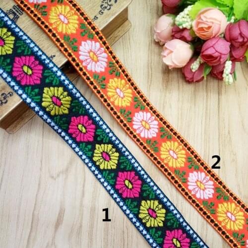 3.5cm 35mm 1-1/2' Black Orange Folral Trim Yellow Pink White Flower Lace Folk Ribbon Costume Laciness National Jacquard Webbing