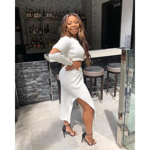 Summer New Commuting Stylish Womens Wear White Round-Land Long-Sleeved Jacket and Knee-Sleeve Skirt Two Sets