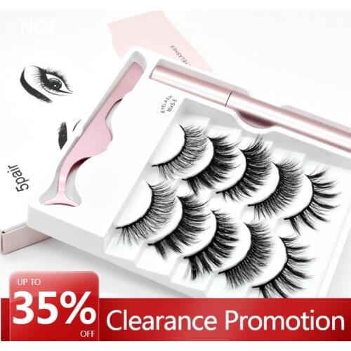 5 Pairs/set Mixed Styles Magnetic False Eyelashes Eyeliner Set Natural Thick Magnetic Eyelashes With Eyelash Applicator No Glue