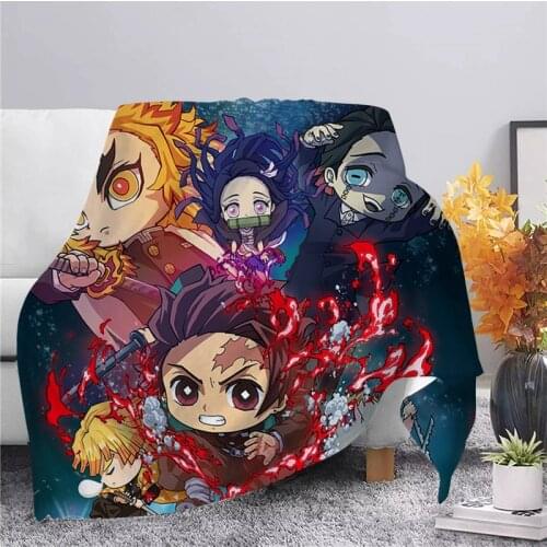 Cute Anime Demon Slayer Flannel Soft Warm Blanket Printed Quilts Bedding Cover Sofa Travel Office Fashion Anime Throw Blanket