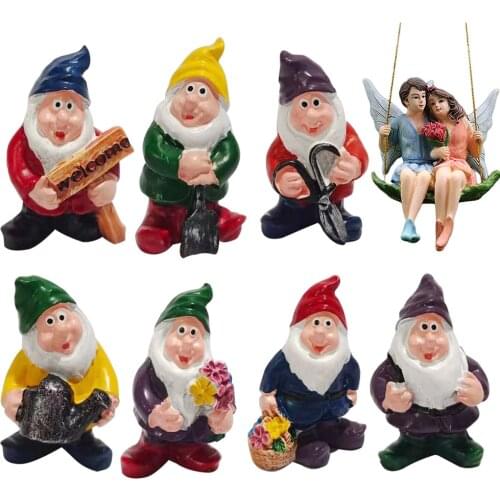 A Set of 7pcs Fairy Garden Tiny Gnomes Mini Fairy Elves Pixie Miniature Garden Resin Figurine Figure Statue Ornaments Crafts